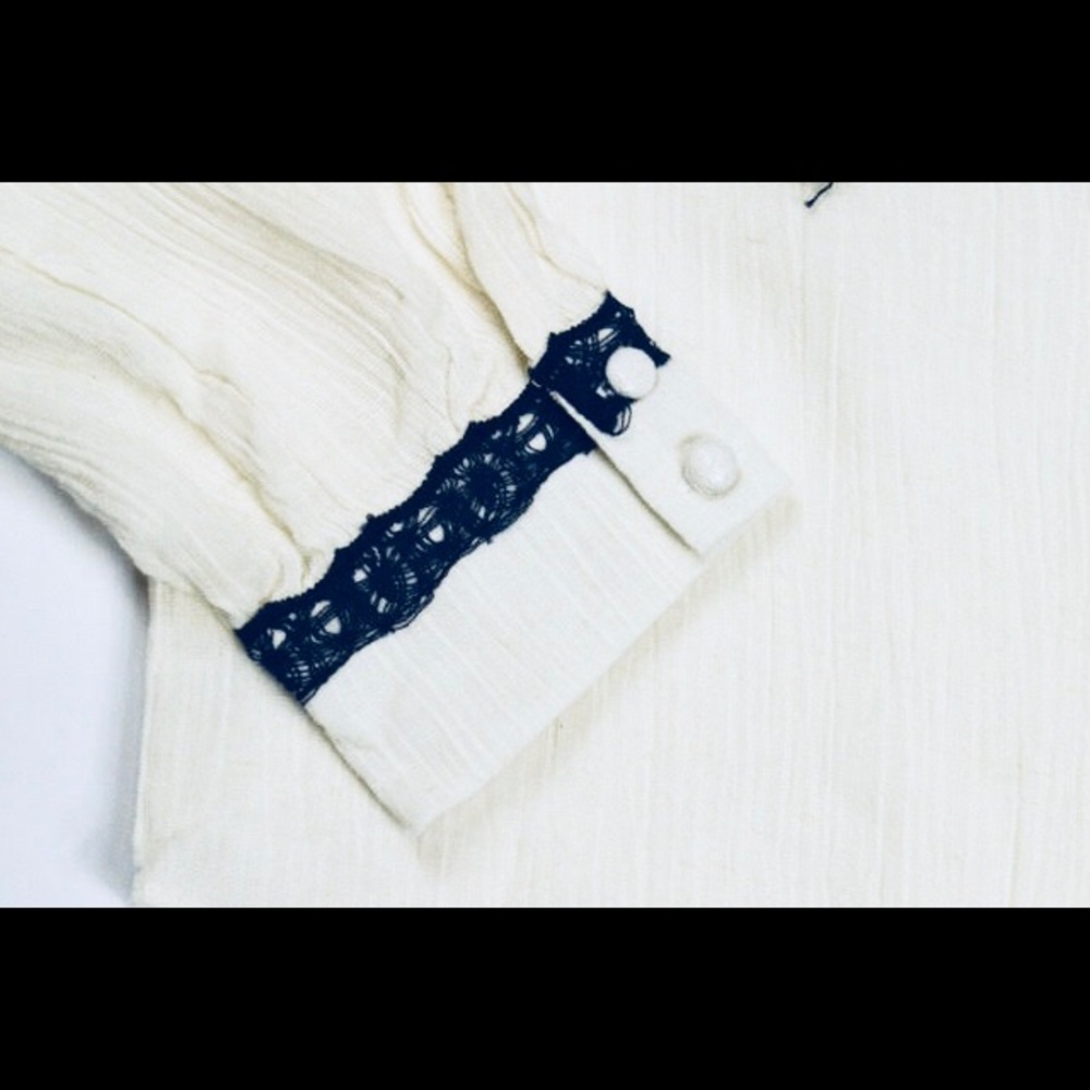 Bohimian Off-White Fringe Button Up Blouse - Picture 4 of 5